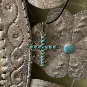 Turquoise Sliver Cross Pendant Necklace